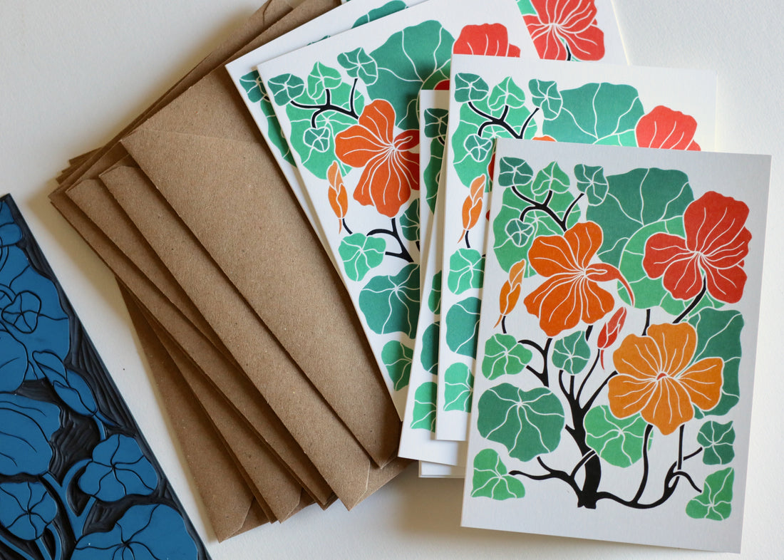 Nasturtium Linocut Notecard set
