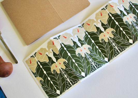 Calla Lily Linocut Concertina Card | Single Card & Envelope