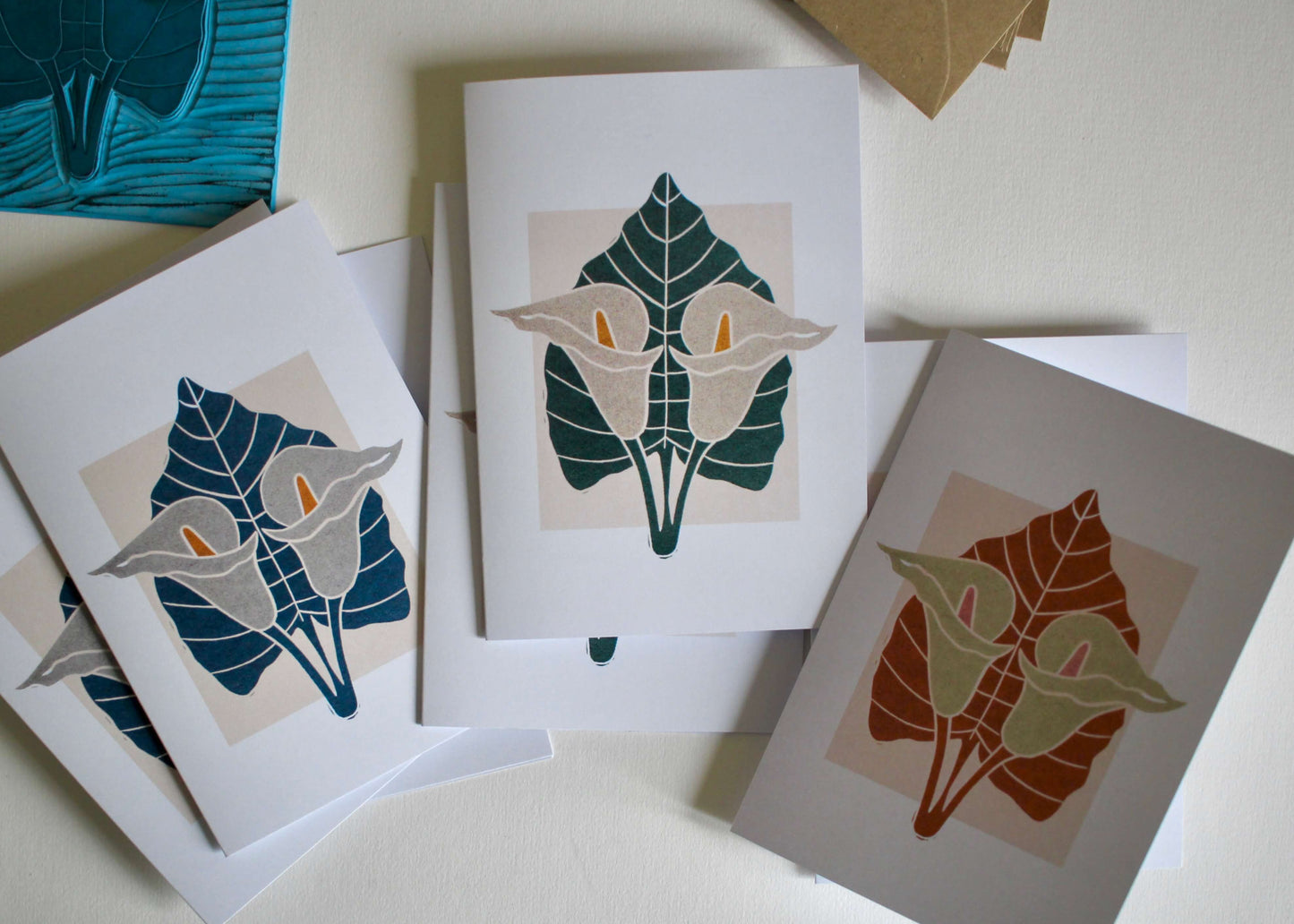 Calla Lily Block Print Notecards | Set of 8 Notecards & Envelopes