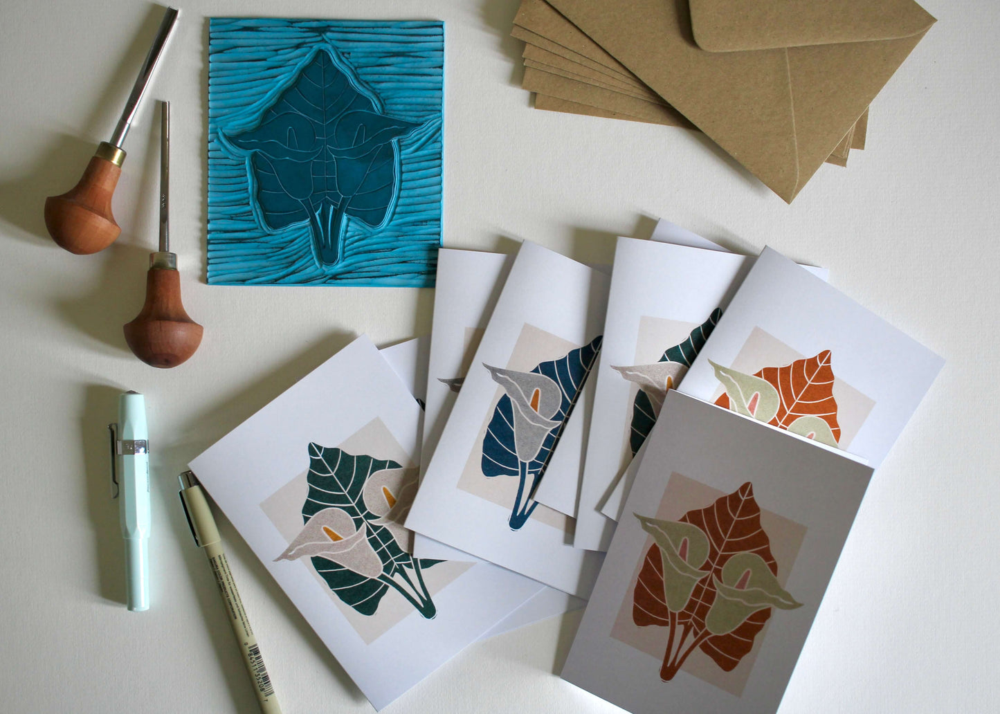 Calla Lily Block Print Notecards | Set of 8 Notecards & Envelopes