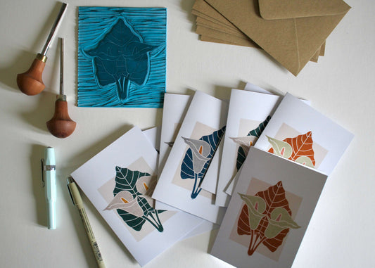 Calla Lily Block Print Notecards | Set of 8 Notecards & Envelopes