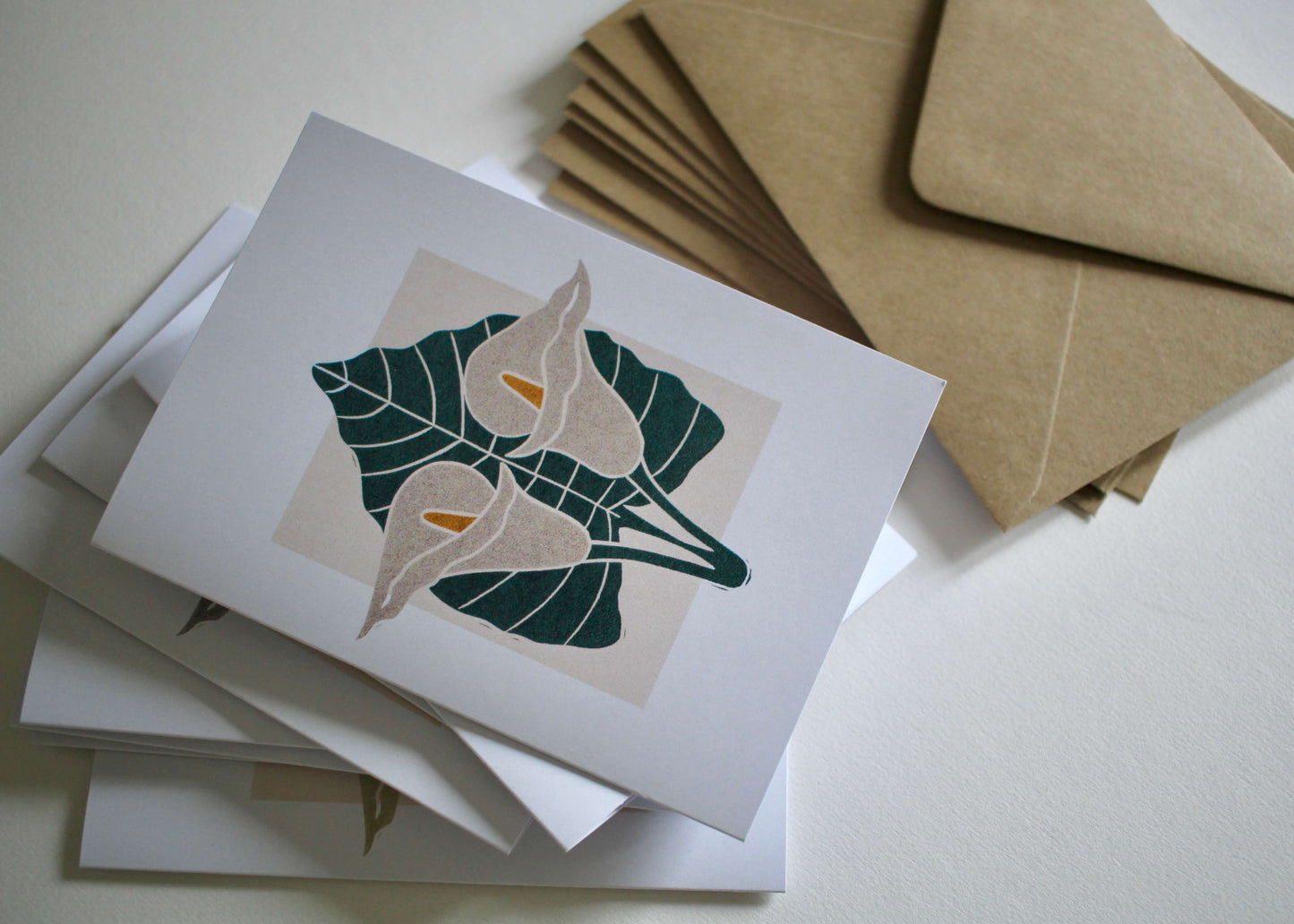 Calla Lily Block Print Notecards | Set of 8 Notecards & Envelopes