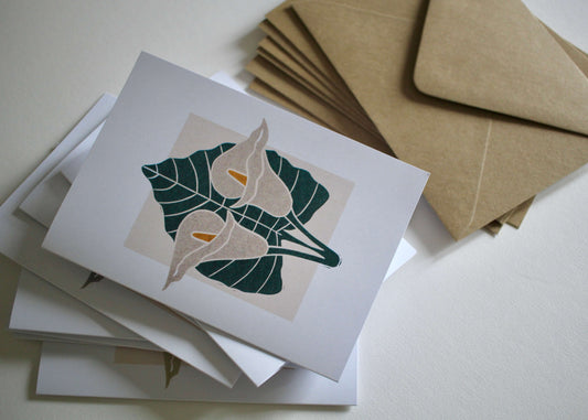 Calla Lily Block Print Notecards | Set of 8 Notecards & Envelopes
