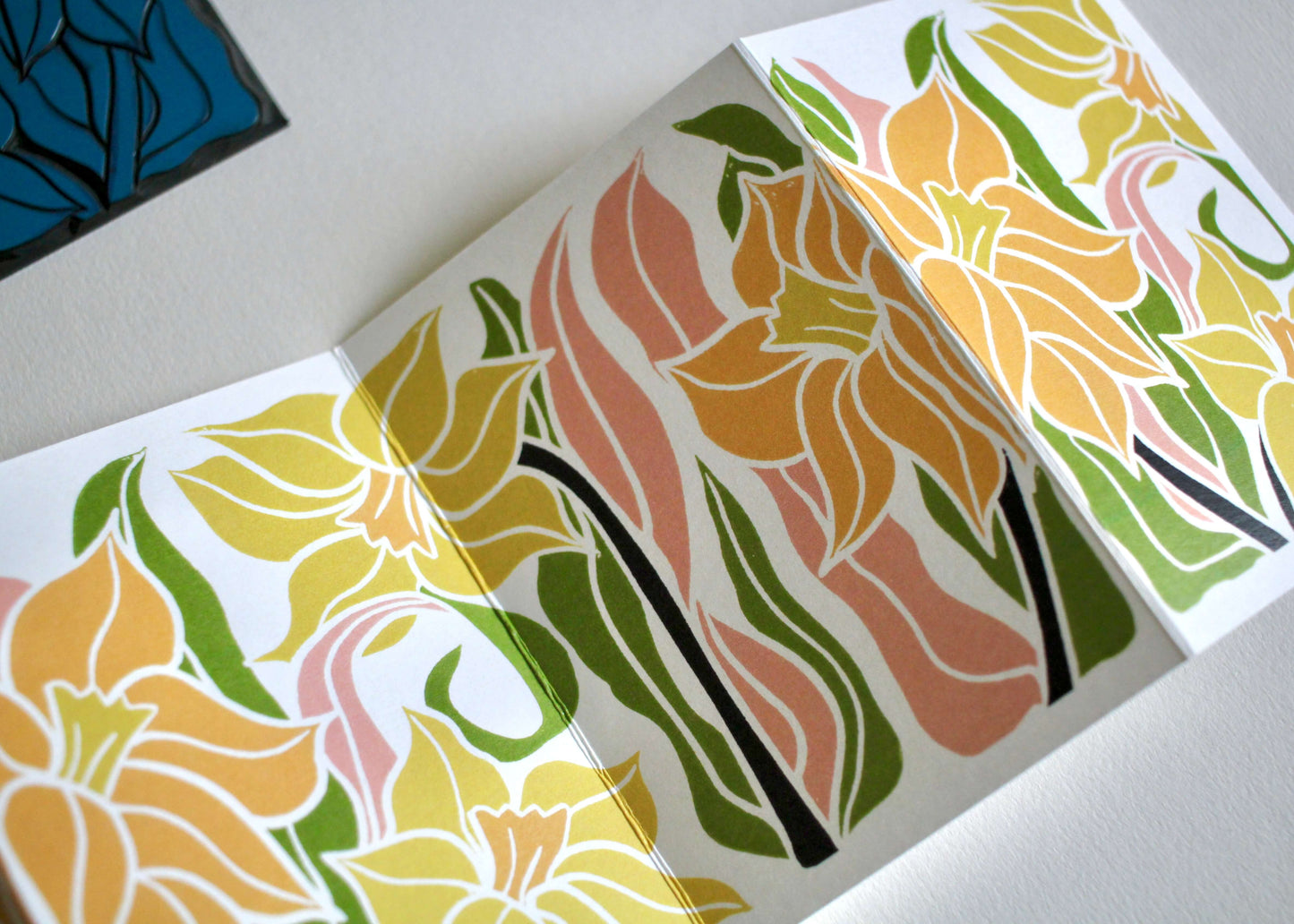 Daffodils Linocut Concertina Card (March birth flower) | Single Card & Envelope