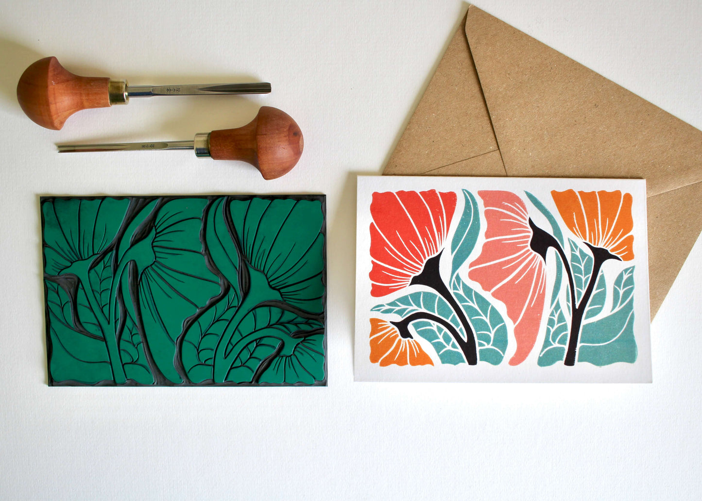 Happy Floral Linocut Greeting Card