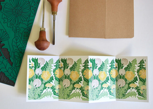 Dandelions Linocut Concertina Card | Single Card & Envelope
