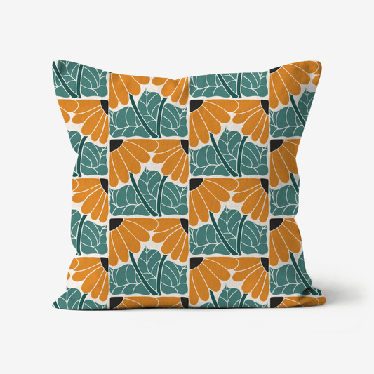 Summer Yellow Rudbeckia Block Print Design Cushion