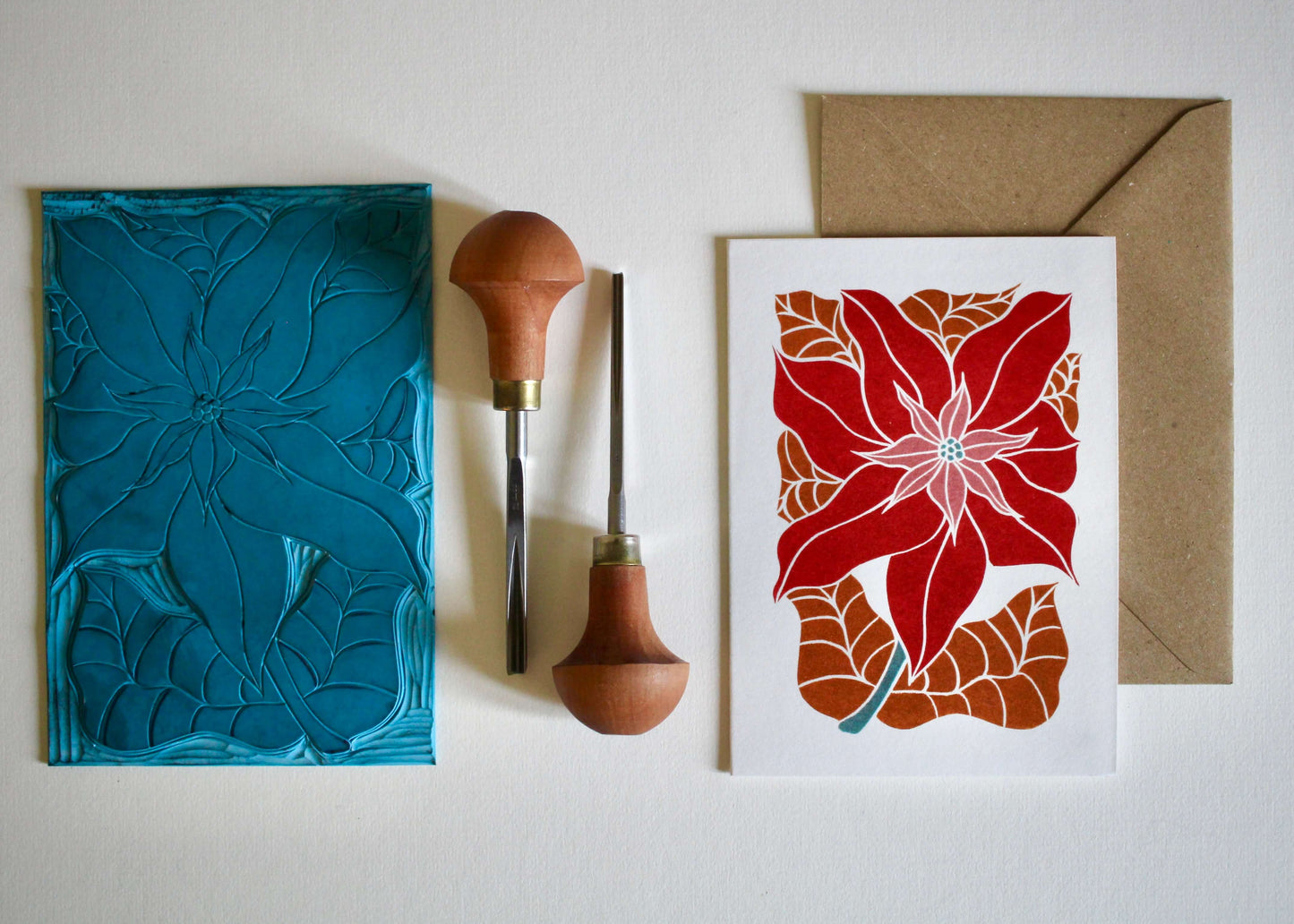 Luxury Golden Poinsettia Christmas Card | Single Card & Envelope