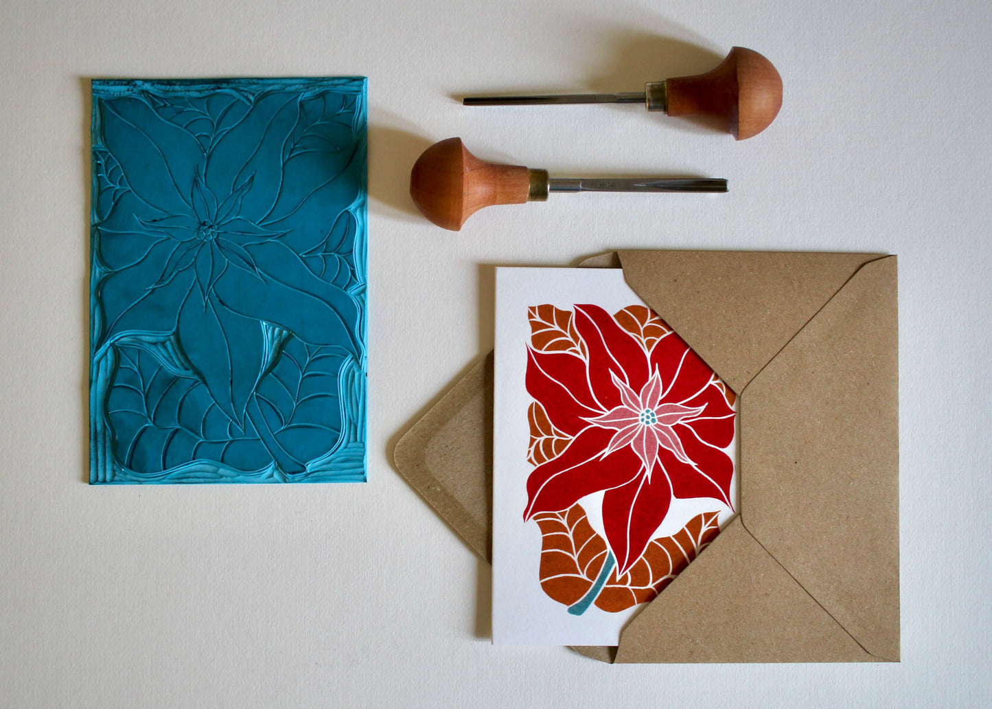 Luxury Golden Poinsettia Christmas Card | Single Card & Envelope