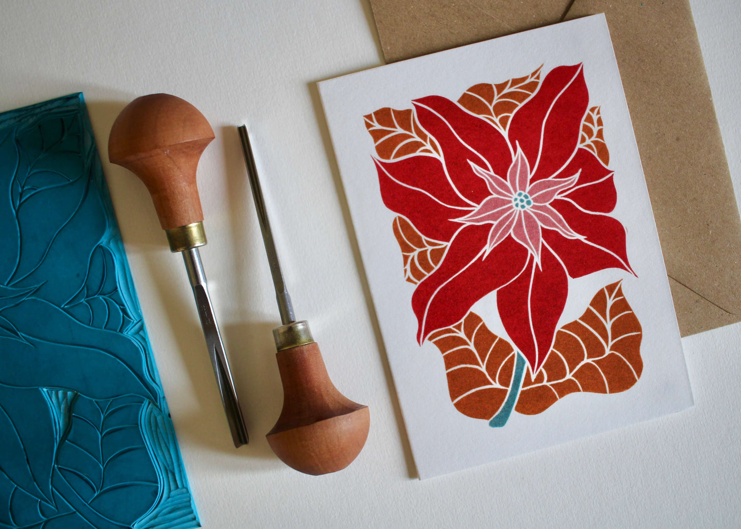Luxury Golden Poinsettia Christmas Card | Single Card & Envelope