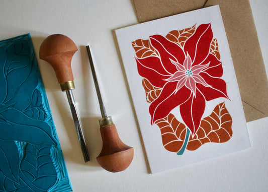 Luxury Golden Poinsettia Christmas Card | Single Card & Envelope