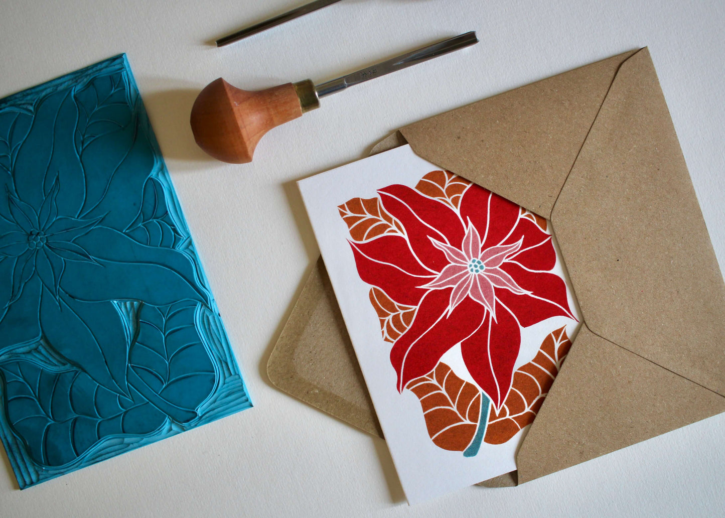 Luxury Golden Poinsettia Christmas Card | Single Card & Envelope