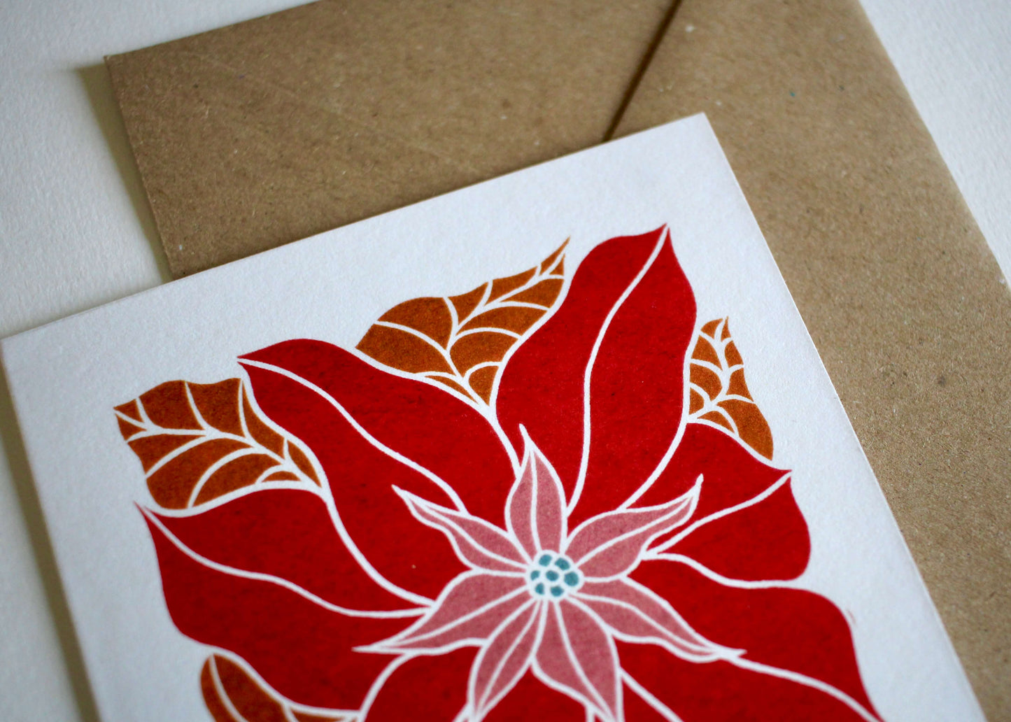 Golden Poinsettia Christmas Card - Single card with Envelope
