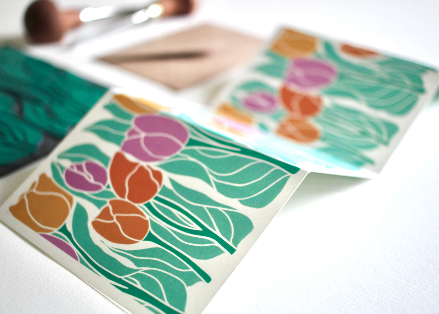 Spring Tulips Linocut Concertina Card | Single Card & Envelope