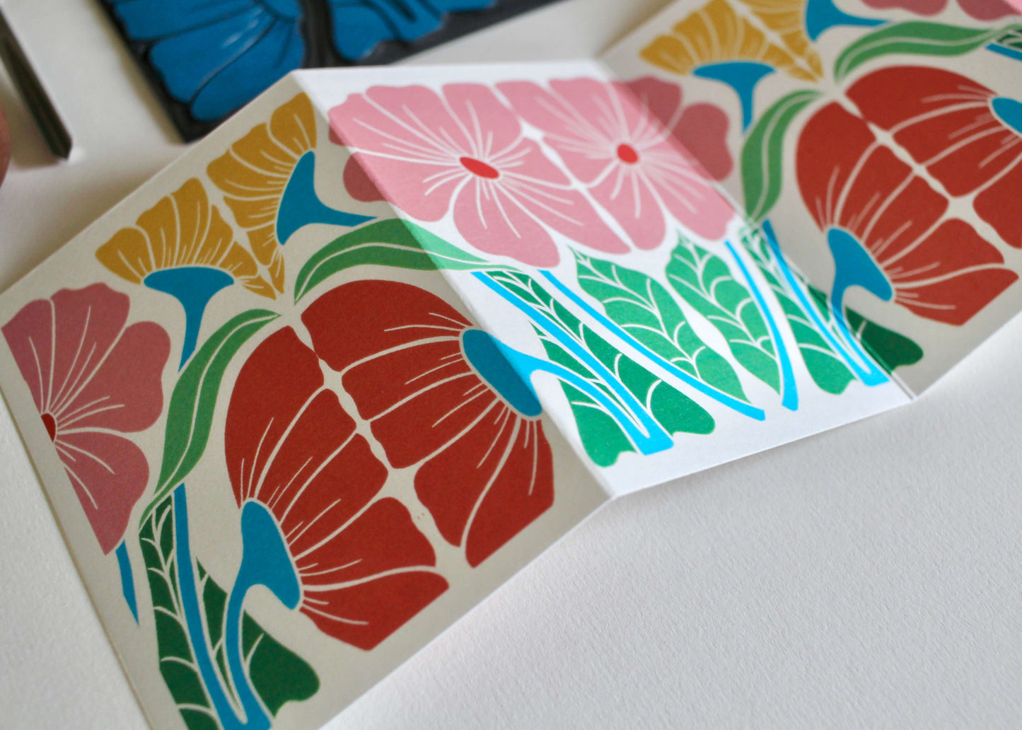 Bright & Beautiful Floral Linocut Concertina Card