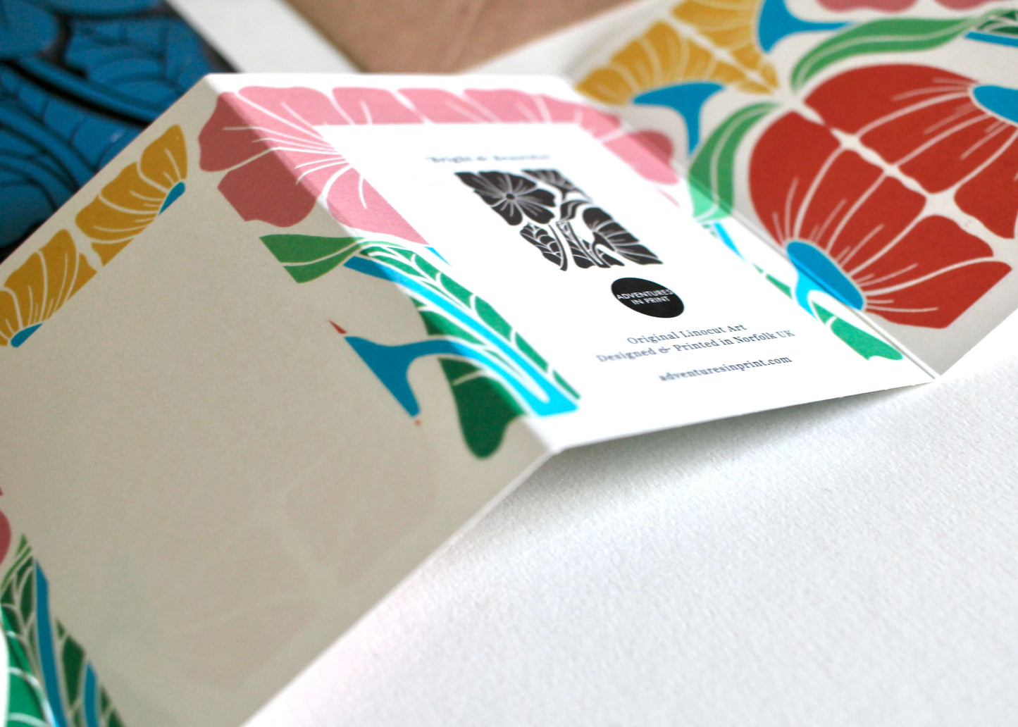 Bright & Beautiful Floral Linocut Concertina Card | Single Card with Envelope