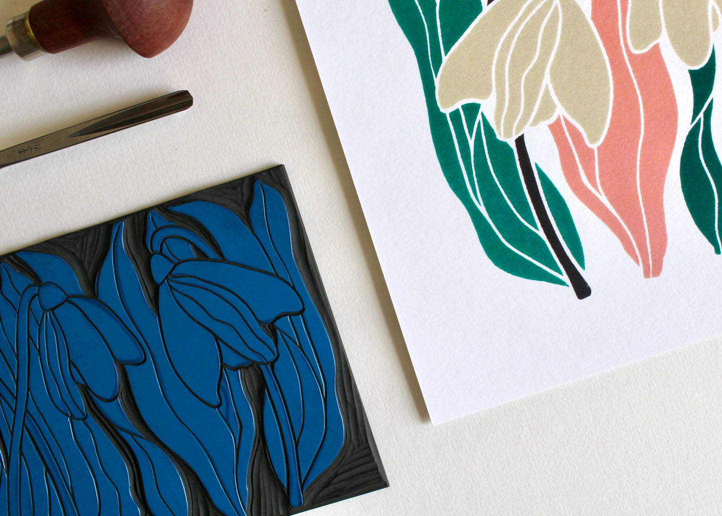 Snowdrops Linocut Art Print - Unframed A5 or A4