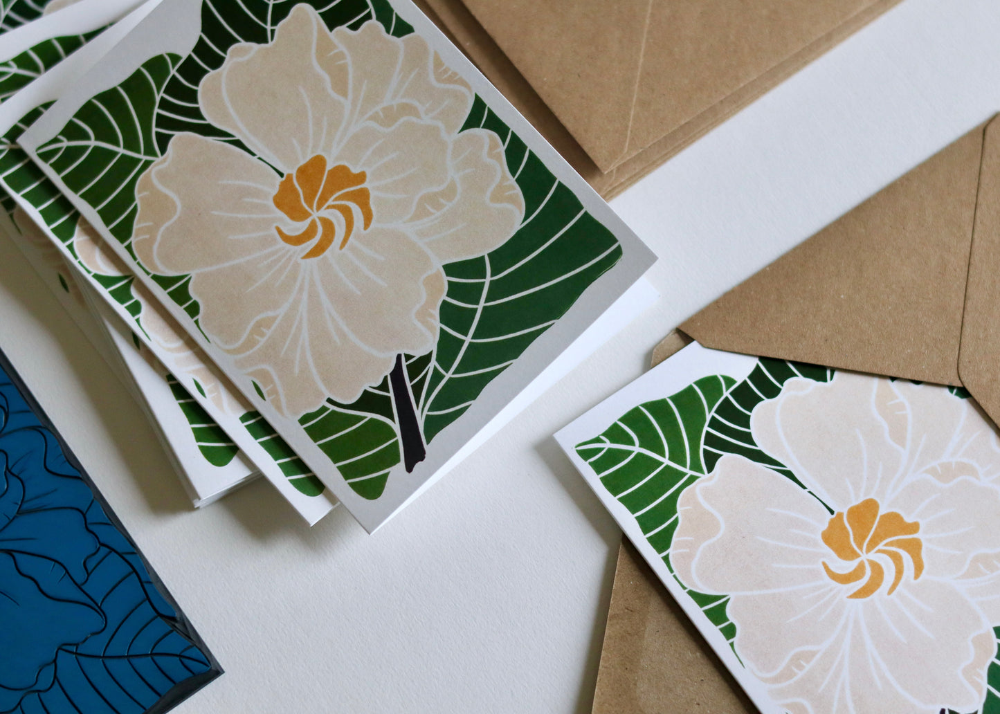 Gardenia Flower Linocut Art Notecards | Set of 8 Notecards & Envelopes