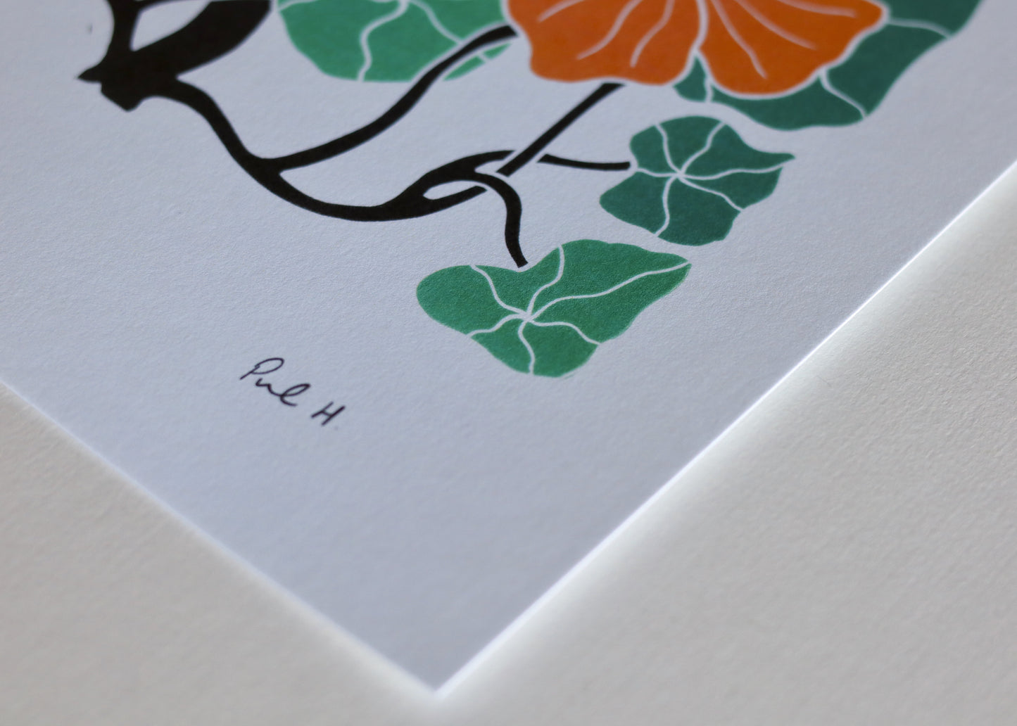 Heritage Kitchen Garden - Nasturtium Linocut Art | A5 or A4 Art Print on Cotton Paper