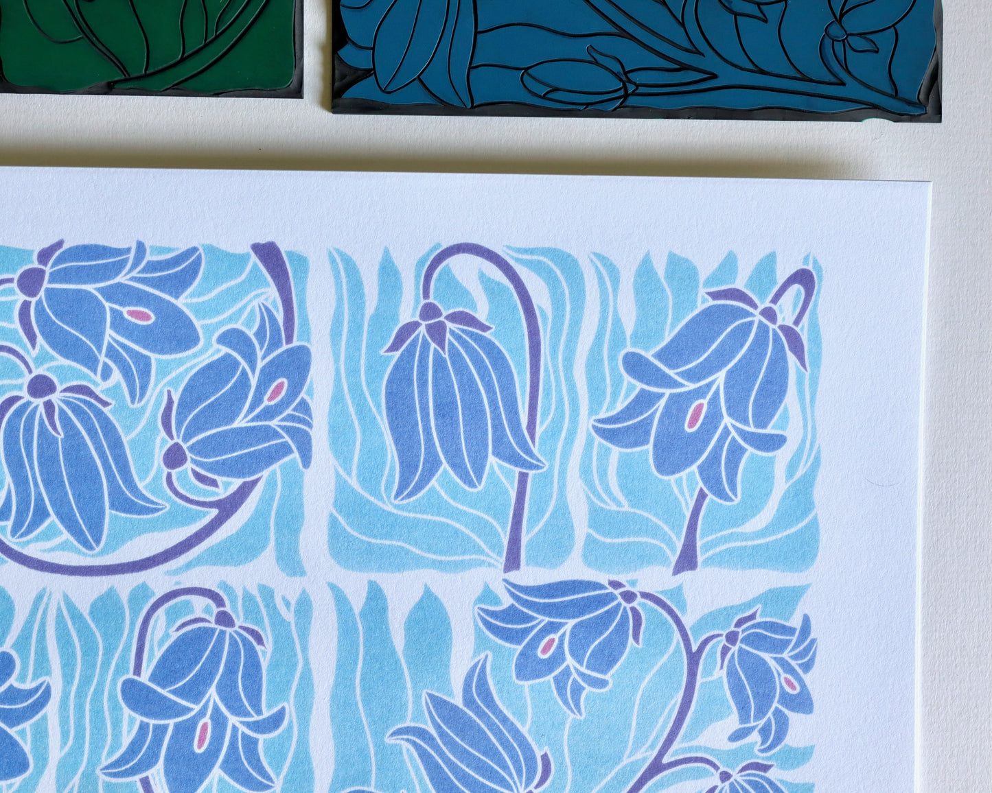 Scottish Bluebells Linocut Art | A4 Art Print on Cotton Paper