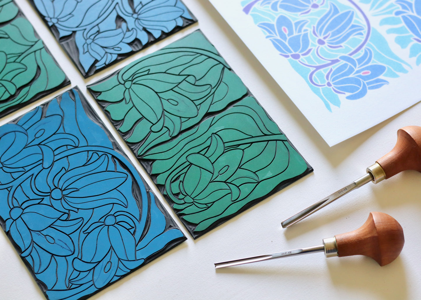 Scottish Bluebells Linocut Art | A4 Art Print on Cotton Paper