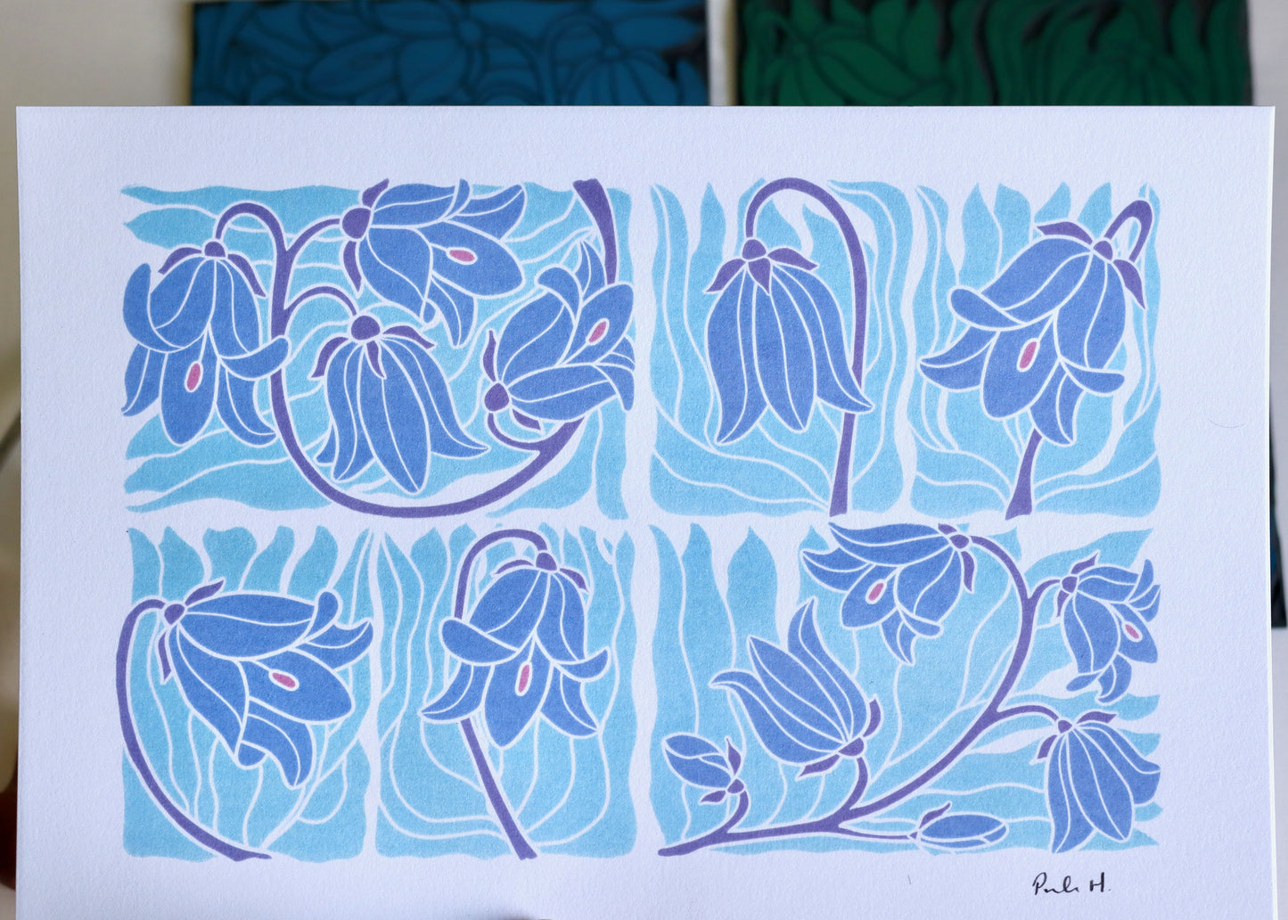 Scottish Bluebells Linocut Art | A4 Art Print on Cotton Paper