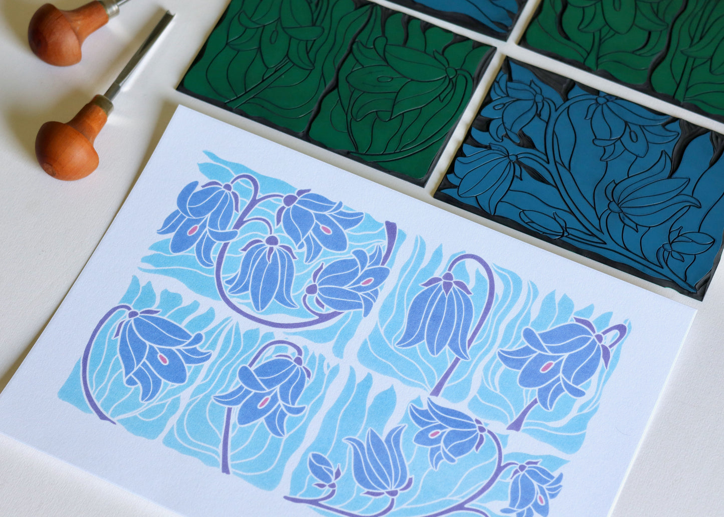 Scottish Bluebells Linocut Art | A4 Art Print on Cotton Paper