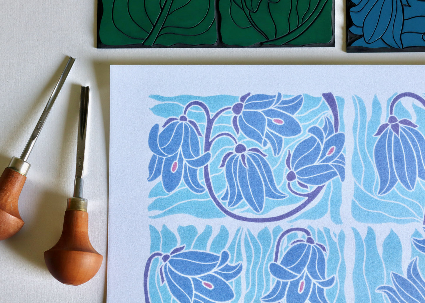 Scottish Bluebells Linocut Art | A4 Art Print on Cotton Paper