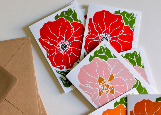 Graceful Wild Poppies in Pink Notecards | Set of 8 Notecards & Envelopes