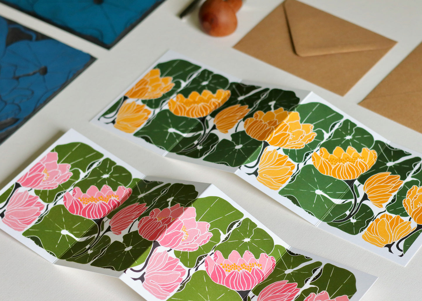 Summer Water Lilies Concertina Card | Single Card & Envelope