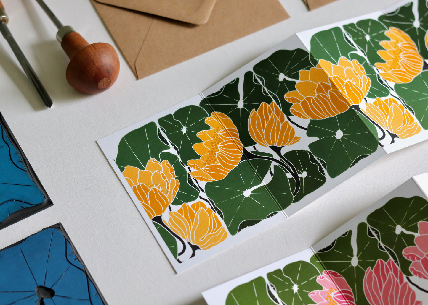 Summer Water Lilies Concertina Card | Single Card & Envelope