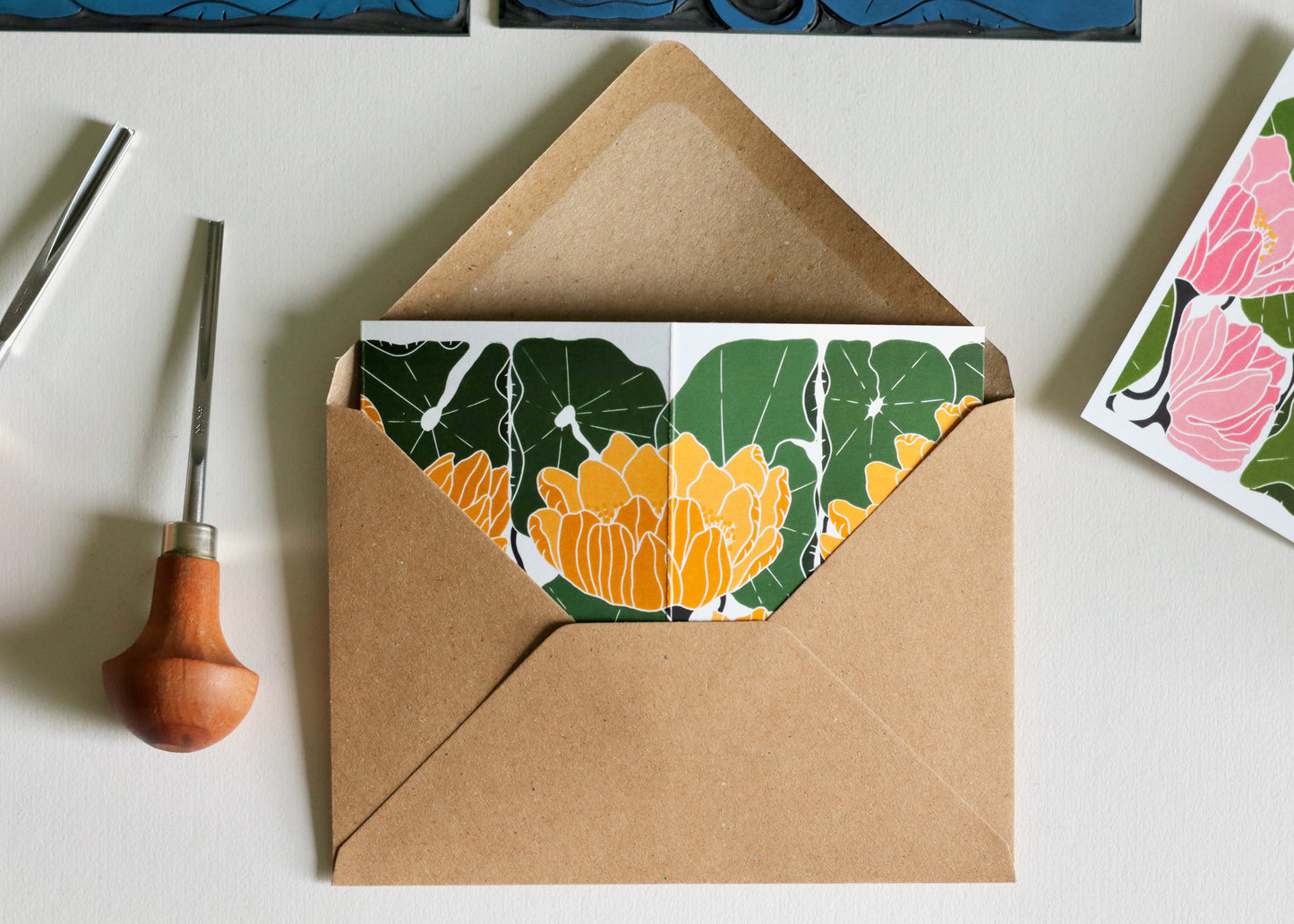 Summer Water Lilies Concertina Card | Single Card & Envelope