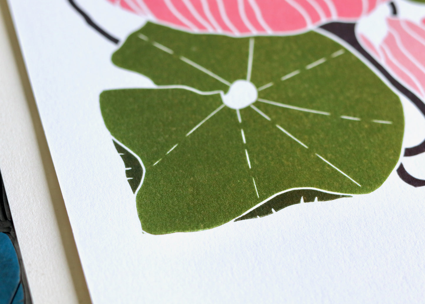 Summer Water Lilies Linocut Art Style 1 | A5 or A4 Art Print on Cotton Paper