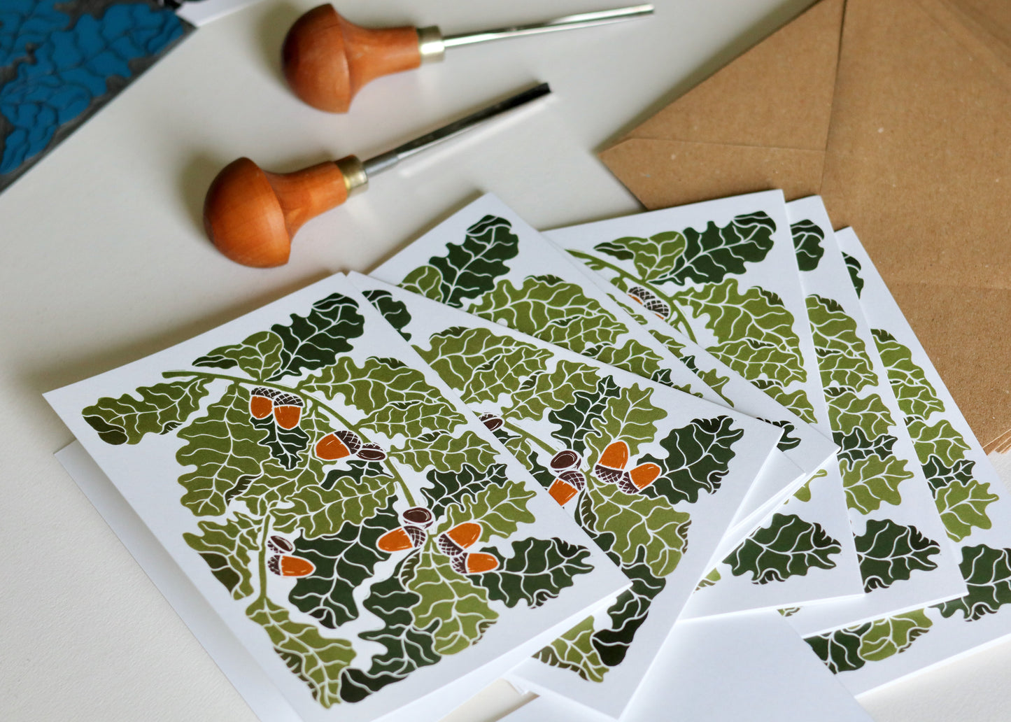 Autumn Oak Leaves & Acorns Notecards | Set of 8 Notecards & Envelopes