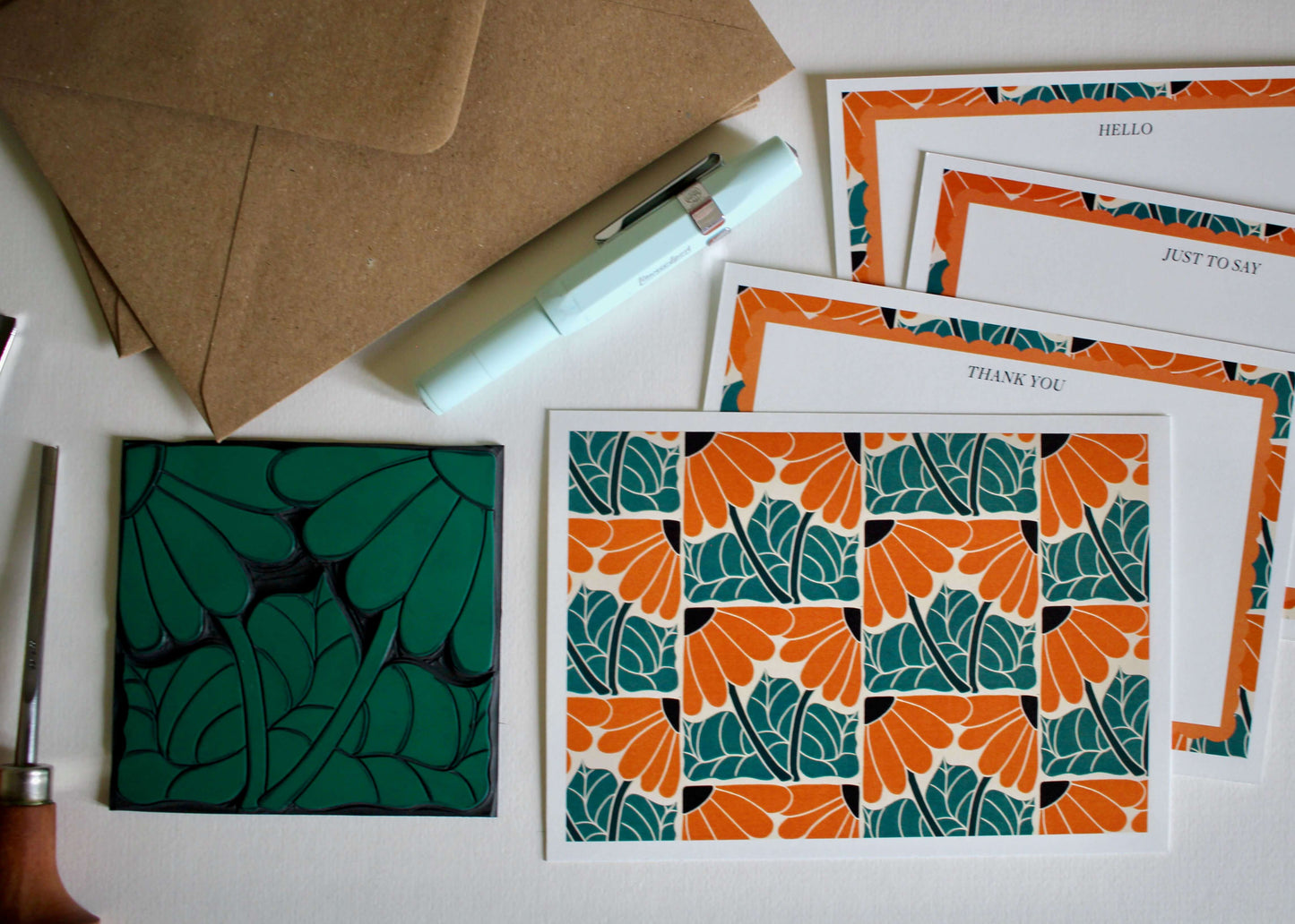Rudbeckia Linocut Correspondence Cards | Set of 8 Cards & Envelopes