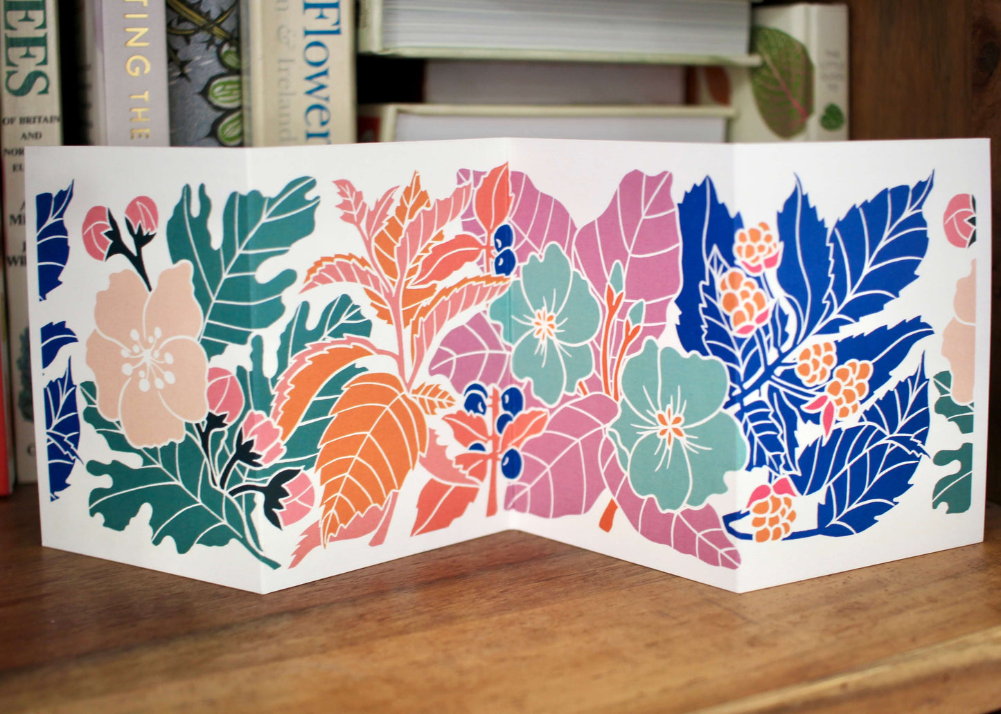 Happy Hedgerow Linocut Concertina Card | Single Card & Envelope