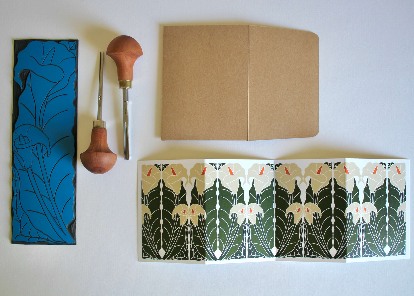 Calla Lily Linocut Concertina Card | Single Card & Envelope