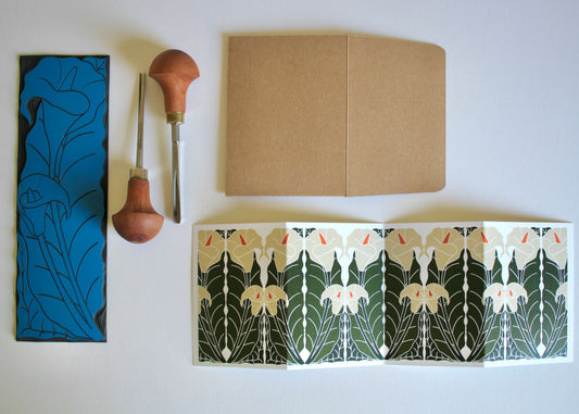 Calla Lily Linocut Concertina Card | Single Card & Envelope
