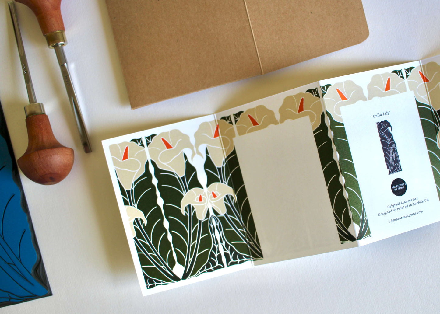 Calla Lily Linocut Concertina Card | Single Card & Envelope