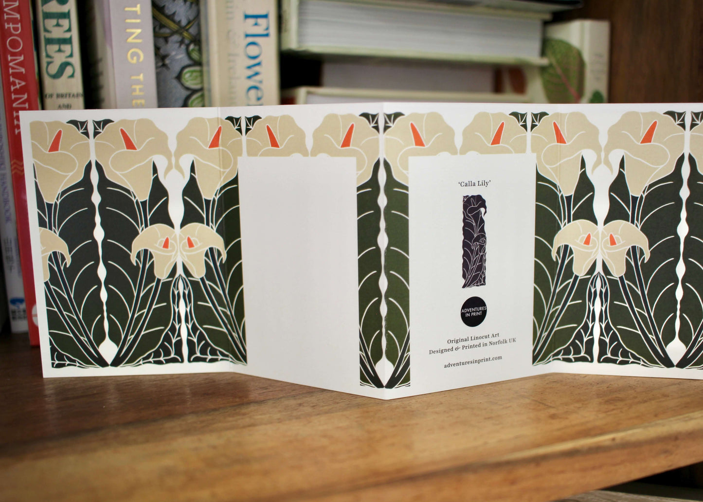 Calla Lily Linocut Concertina Card | Single Card & Envelope