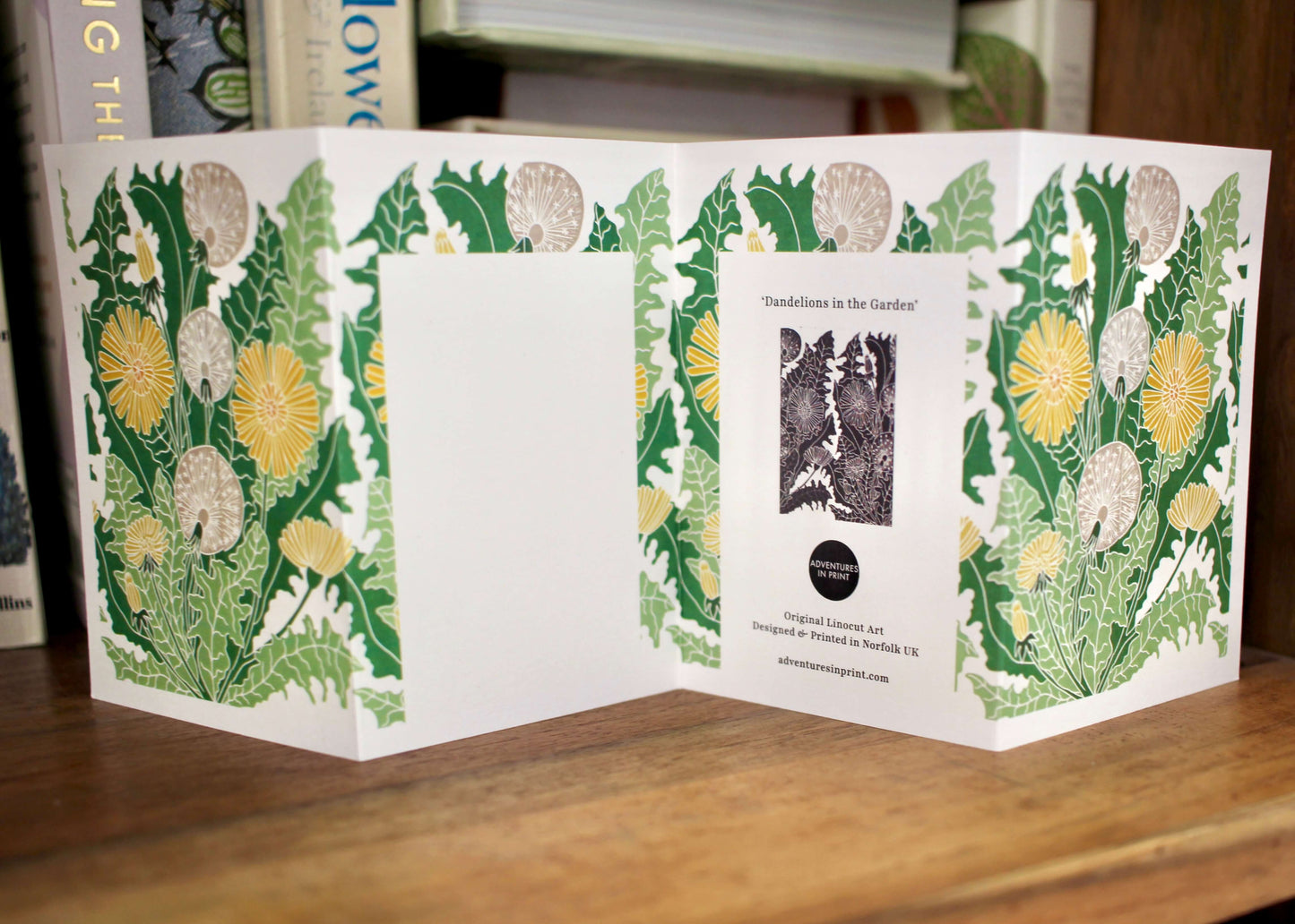 Dandelions Linocut Concertina Card | Single Card & Envelope