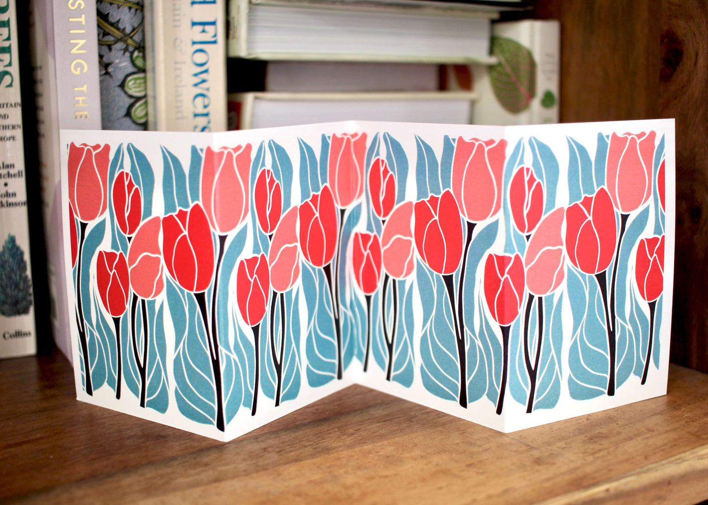 Tulips Linocut Concertina Card | Single Card & Envelope