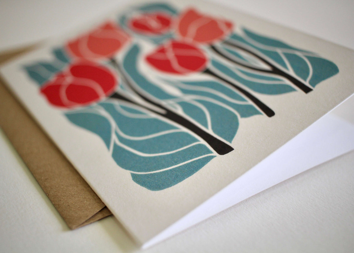 Classic Tulips Linocut Greeting Card | Single Card & Envelope