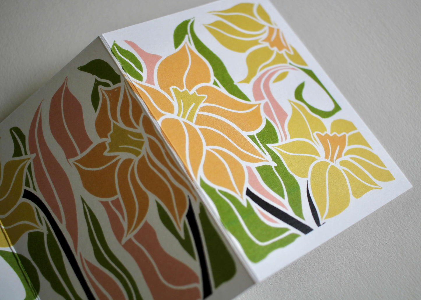 Daffodils Linocut Concertina Card (March birth flower) | Single Card & Envelope