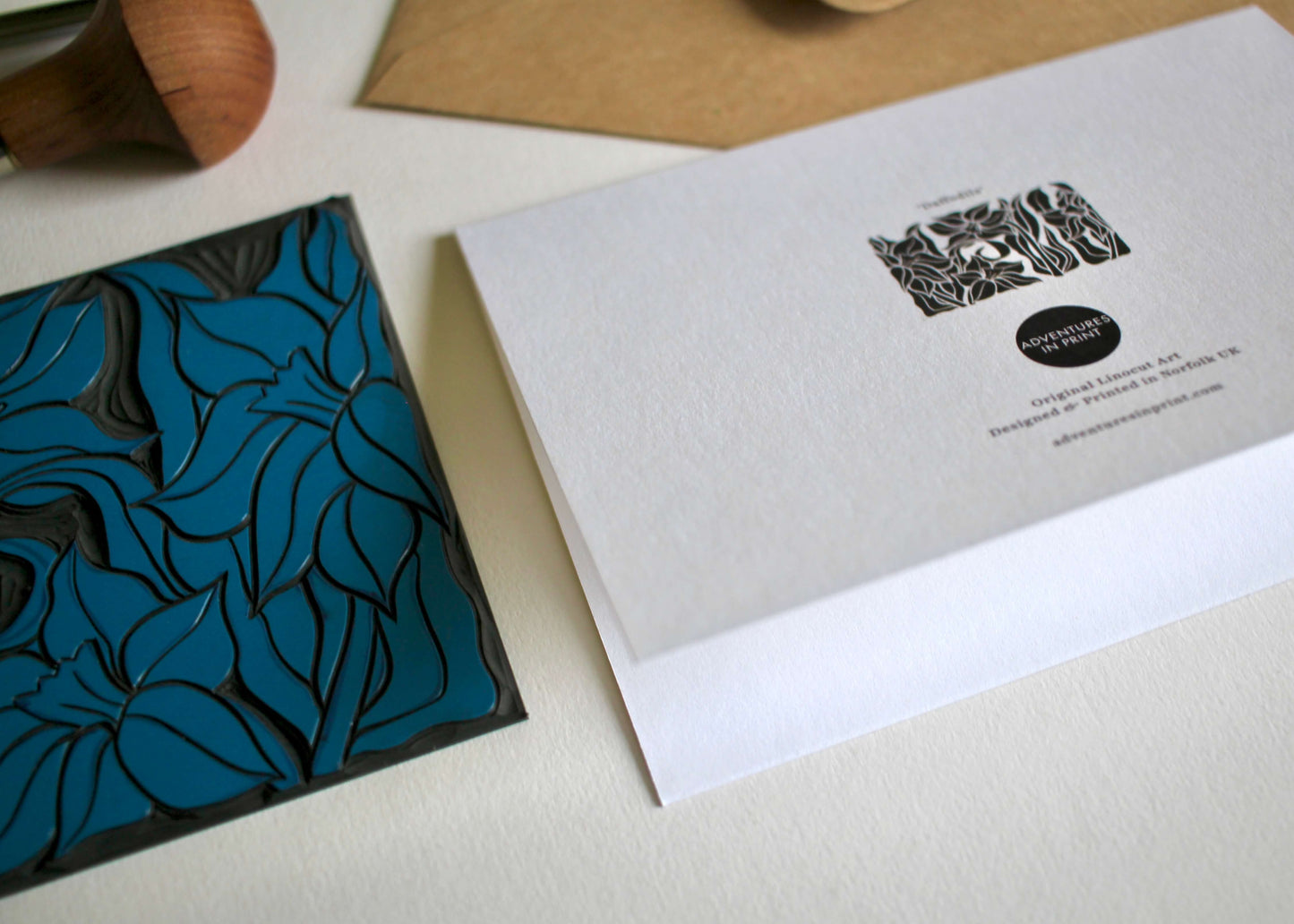 Daffodils Linocut Art Greeting Card | Single Card & Envelope