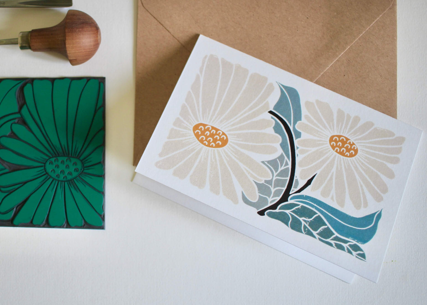 Daisy Linocut Greeting Card