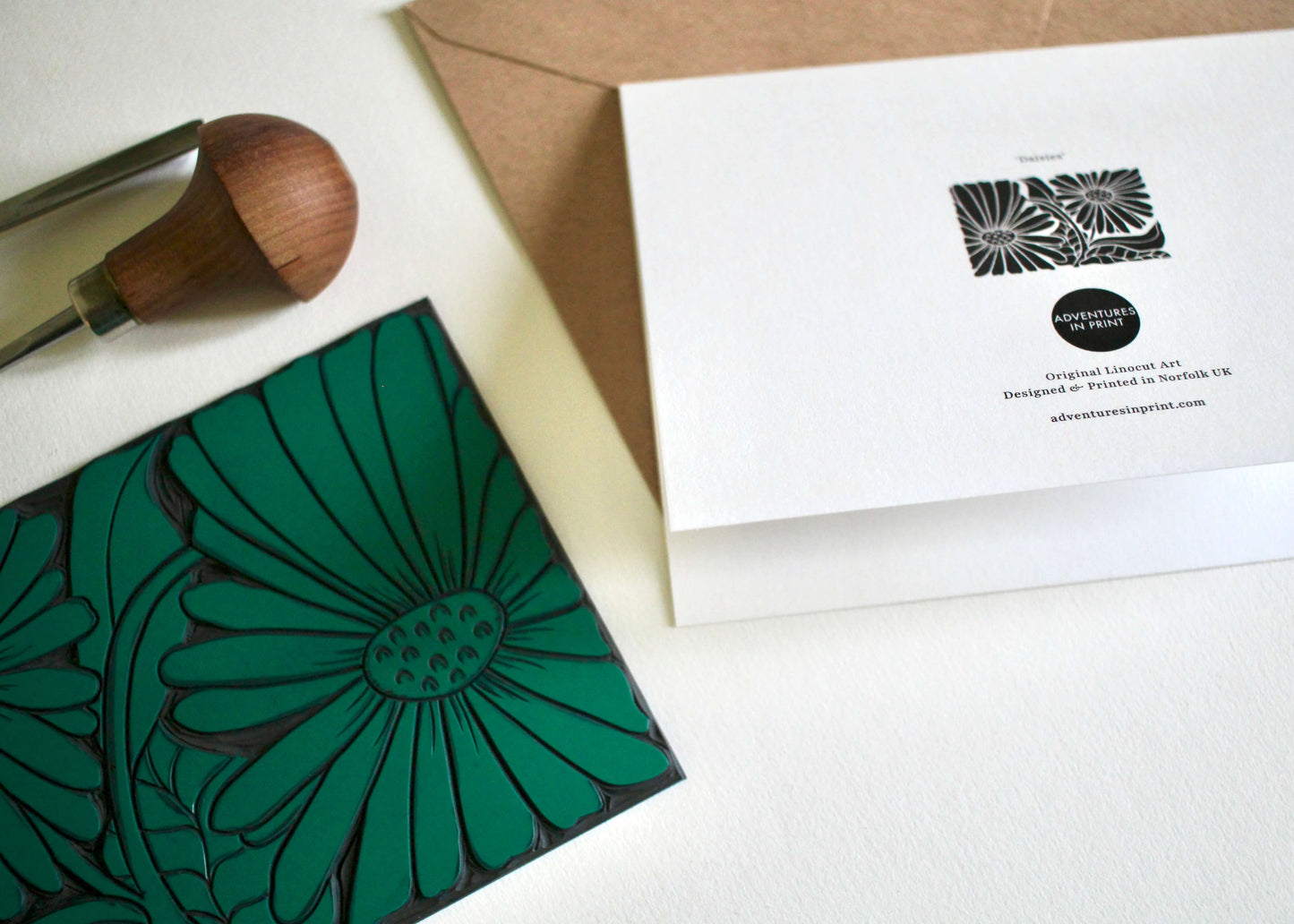 Daisy Linocut Greeting Card