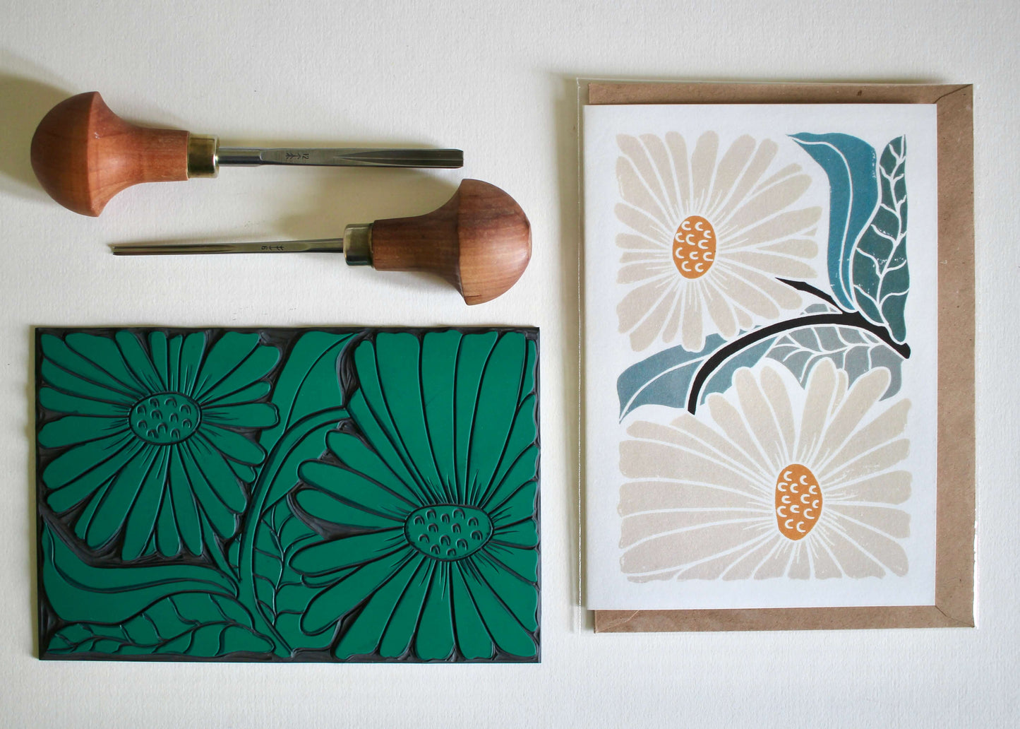 Daisy Linocut Greeting Card