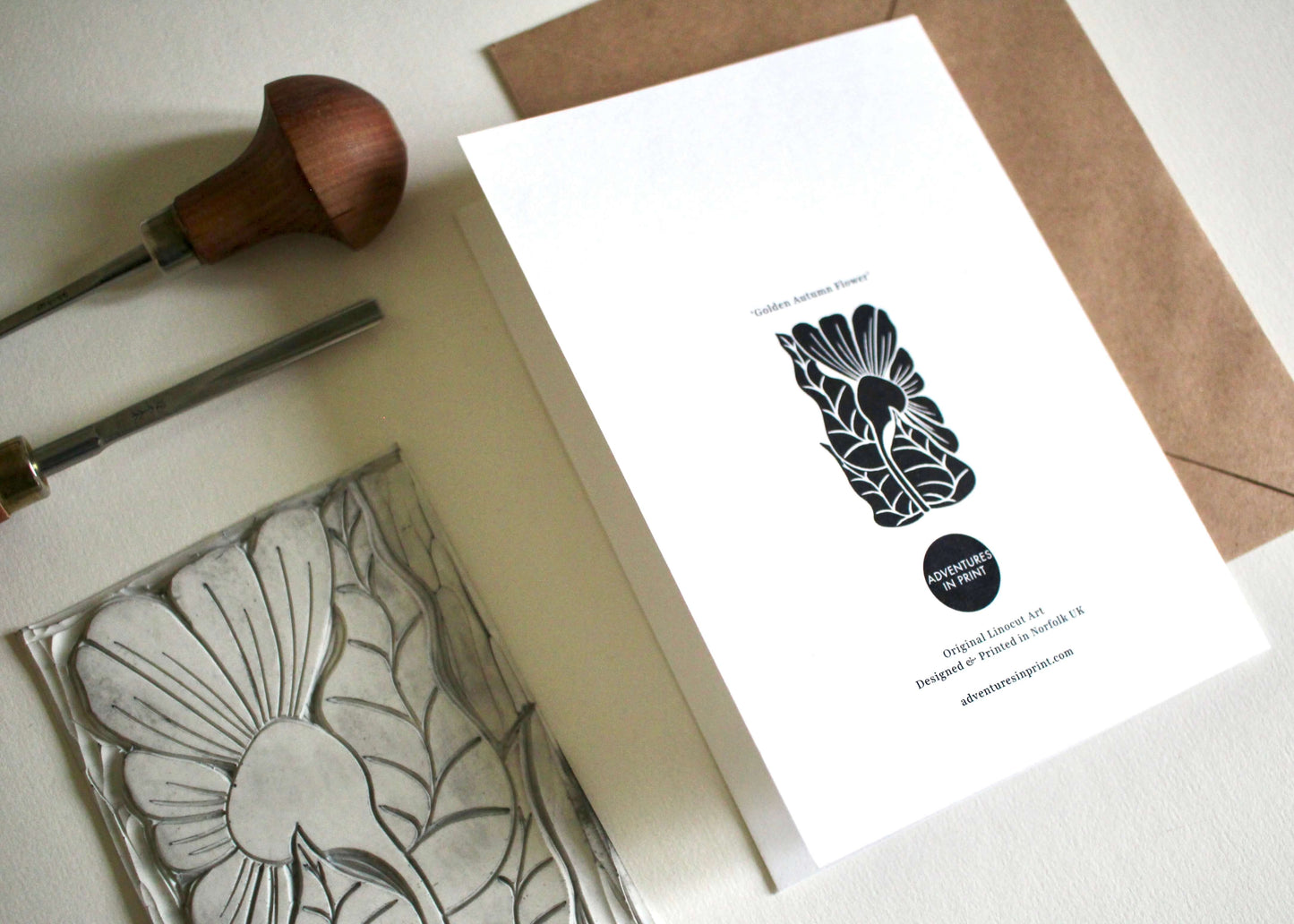 Golden Autumn Floral Greeting Card | Single Card & Envelope