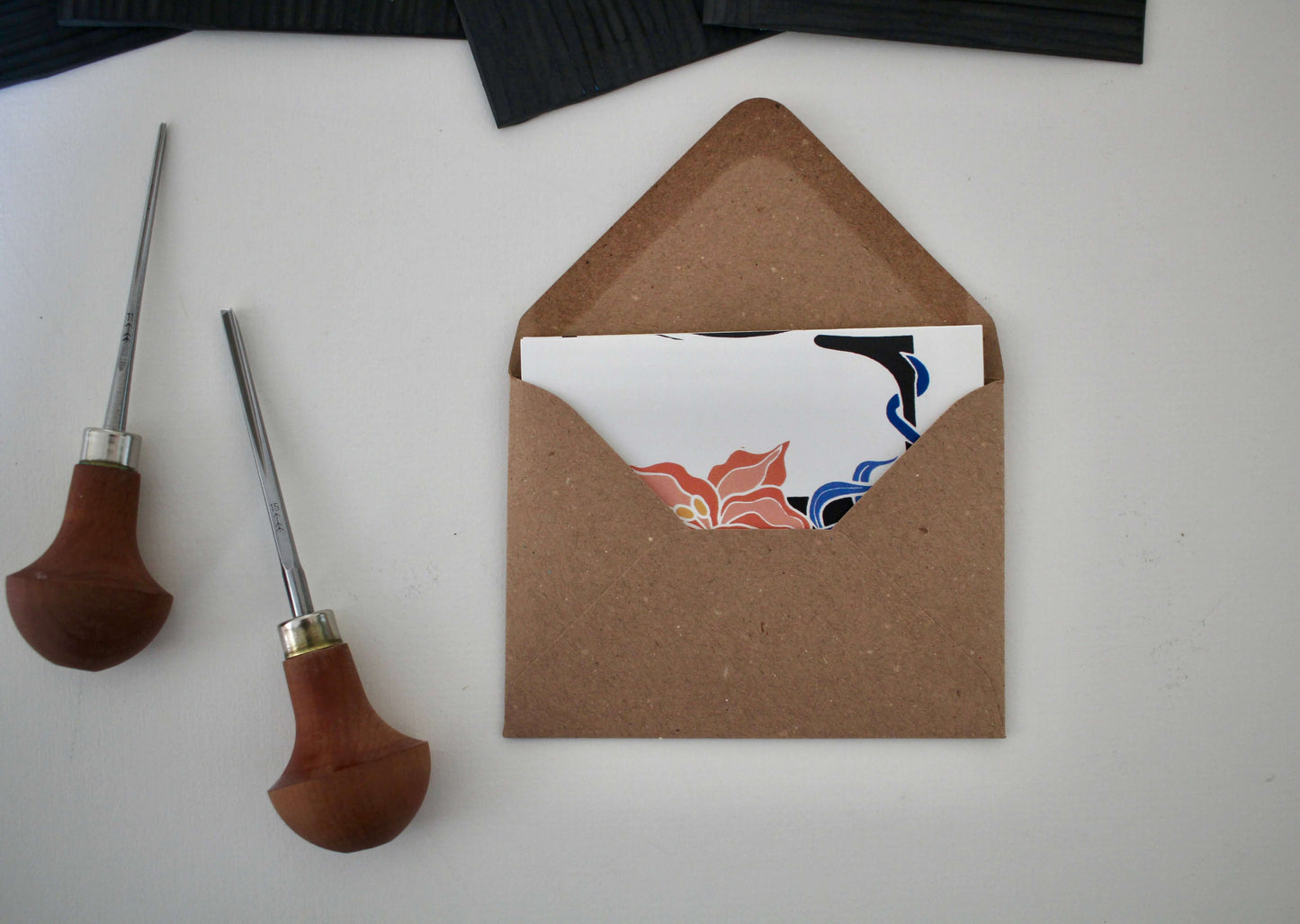 LOVE Floral Word Linocut Concertina Card | Single Card & Envelope